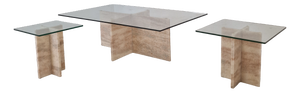 Vintage Italian Marble Coffee Tables with Glass, 1980s, Set of 3
