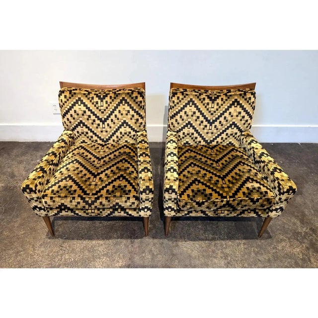 Paul McCobb Pair of Paul McCobb for Directional Model 1322 Lounge Chairs With Geometric Velour Upholstery For Sale - Image 4 of 7