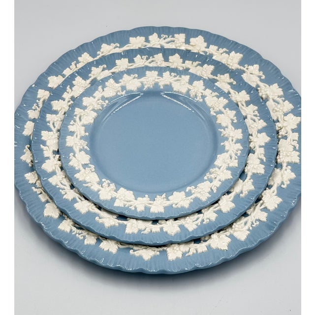 Art Deco 1950s Wedgwood Embossed Queens Ware Dinner Salad Dessert Plates United Kingdom - 3pc For Sale - Image 3 of 9
