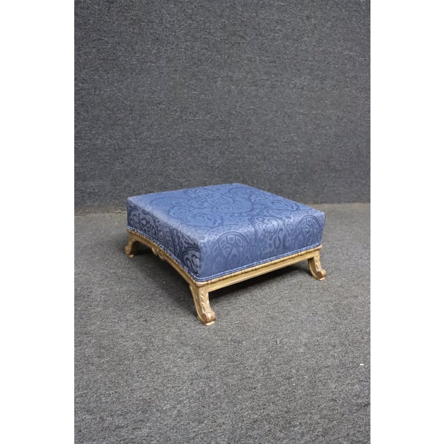 Blue Louis XV Style Painted Ottoman With Blue Paisley Upholstery For Sale - Image 8 of 8
