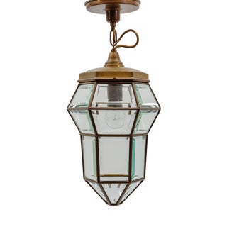 Cut Glass and Brass Pendant Light in the style of Adolf Loos, Austria, 1930s For Sale