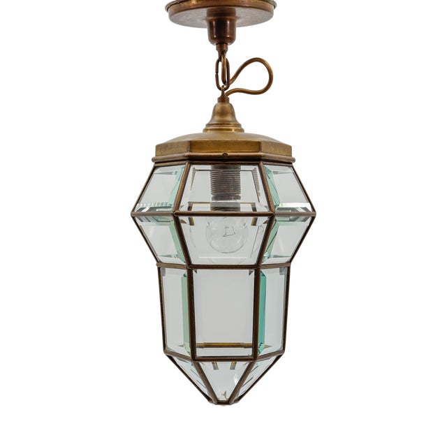 Cut Glass and Brass Pendant Light in the style of Adolf Loos, Austria, 1930s For Sale