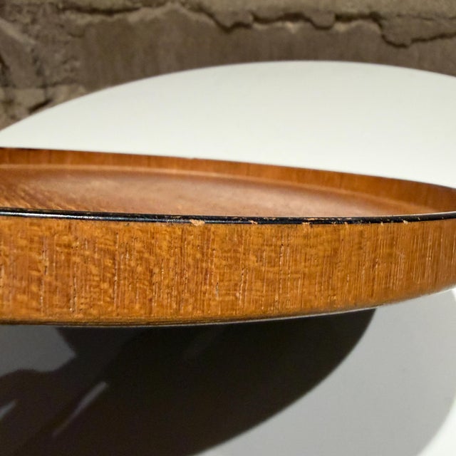 Black Mid-Century Round Teak Wood Serving Tray Japan Scandinavian Design For Sale - Image 8 of 11