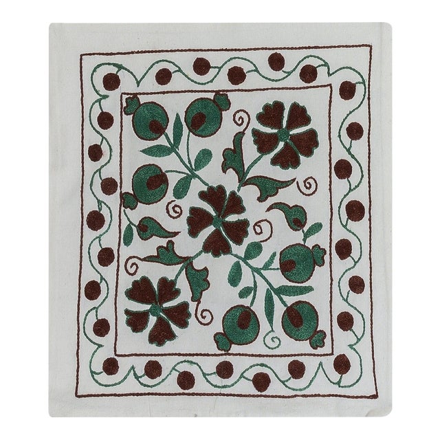 Uzbek Silk Embroidery Lace Pillow Cover, Handmade Suzani Textile Pillow. 17"x19" For Sale