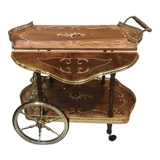 Mid Century Italian Inlay Wood Bar Cart For Sale