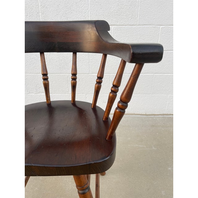 Vintage Windsor Inspired Pub Style Captain’s Chair For Sale - Image 11 of 15