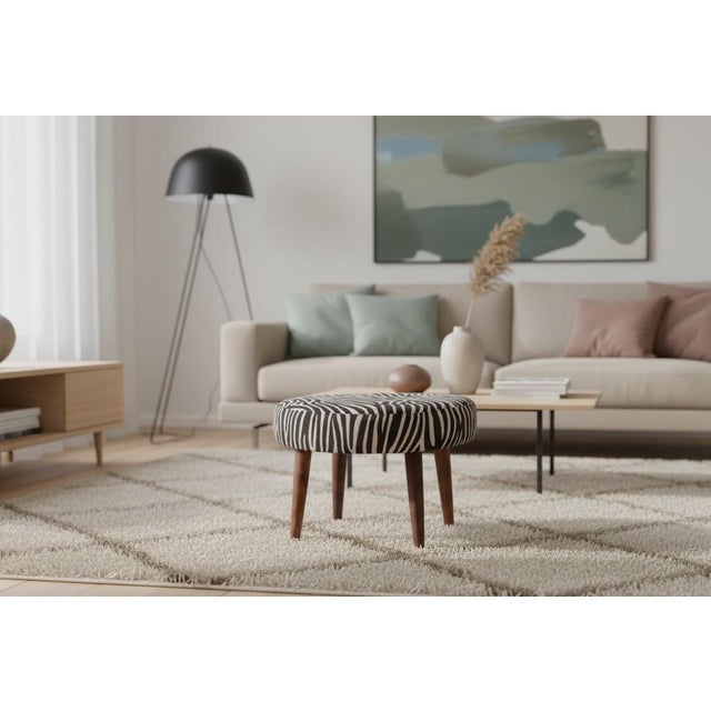 Mid-Century Modern Danish Stool in Teak with Zebra Striped Upholstery, 1960s For Sale - Image 3 of 8