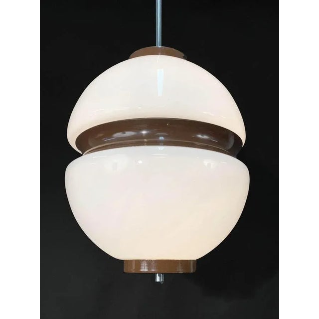 Brown Mid-Century Italian Lattimio Glass and Brown Enamelled Aluminum Chandelier, 1970s For Sale - Image 8 of 13
