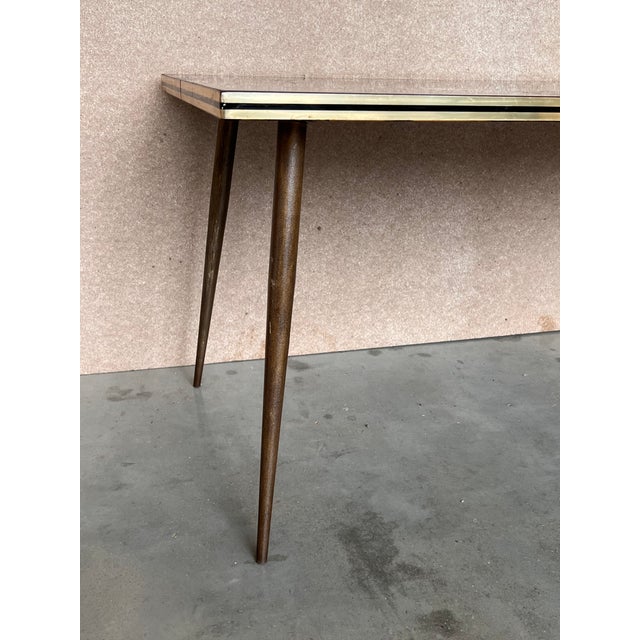 Italian Mid-Century Modern Black & Gold Coffee Table With Abstract Painting Top For Sale - Image 9 of 10