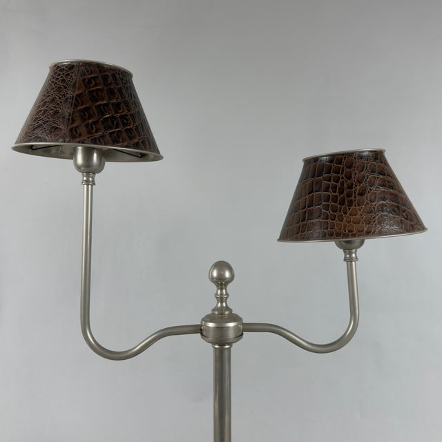 Table Lamp in Metal and Brown Leather, 1970s For Sale - Image 6 of 11