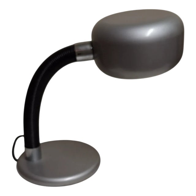 Vintage German Adjustable Desk Lamp with a Silver-Colored Frame and Plastic-Coated Flex Arm from Ep-Leuchten, 1980s For Sale
