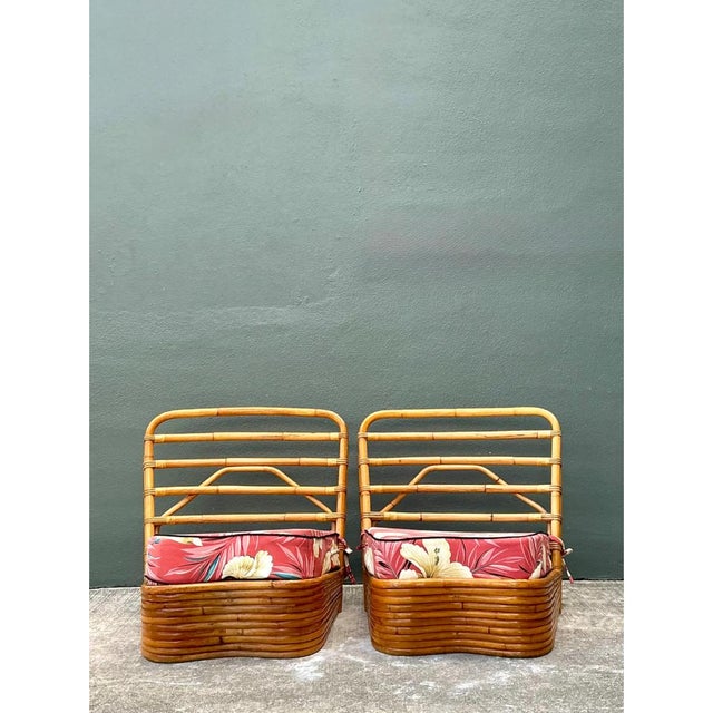 Vintage Stacked Wave Rattan Slipper Chairs After Paul Frankl For Sale - Image 13 of 13