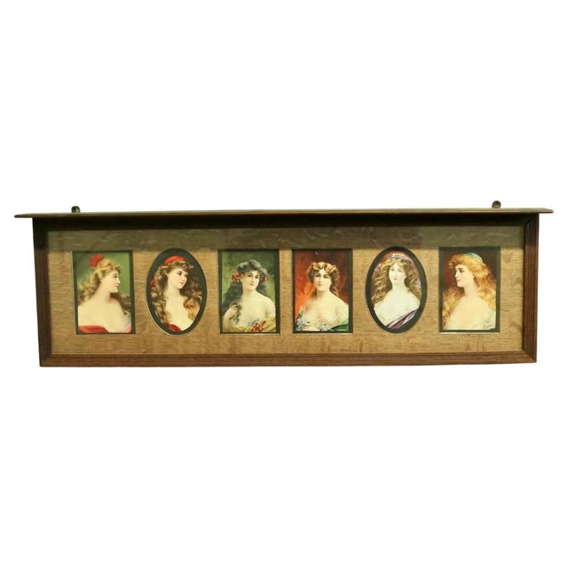 Wood 6 Pre-Raphaelite Portraits Mounted in an Oak Shelf For Sale - Image 7 of 7