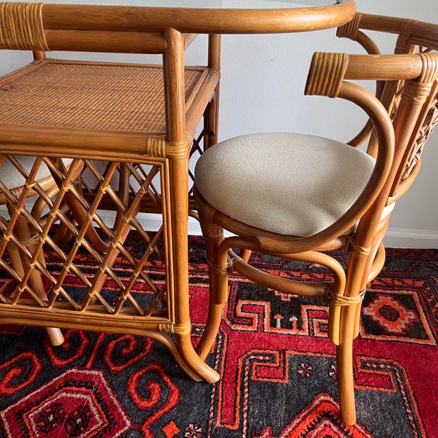 1980s Vintage Bamboo & Rattan Honeymoon Dining Set Table & Chairs Set