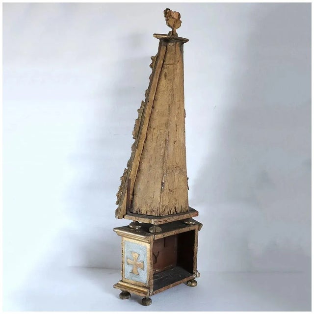 Rare Italian Painted, Giltwood, Glass and Mixed Media Reliquary Shrine Vitrine For Sale - Image 4 of 15