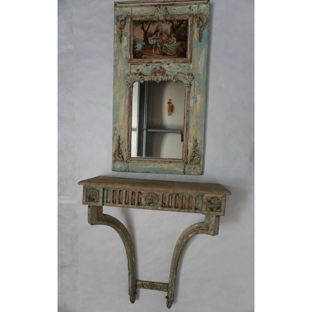 Rustic European French Louis XVI Style Painted Console & Mirror From Mla For Sale - Image 3 of 14
