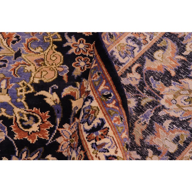 Textile 1960s 9x13 Hand-Knotted Oriental Rug Navy Field Ivory Accent For Sale - Image 7 of 8