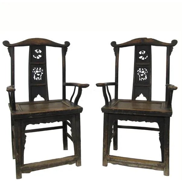Antique Chinese Government Official Hat Armchairs - a Pair For Sale - Image 11 of 11