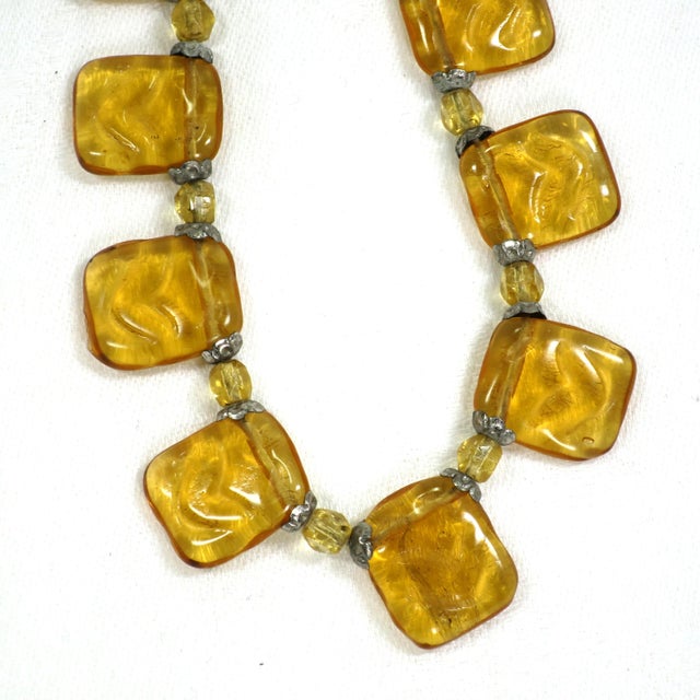 Vintage 1920s Czech Citrine Art Glass Egyptian Revival Necklace For Sale - Image 4 of 6