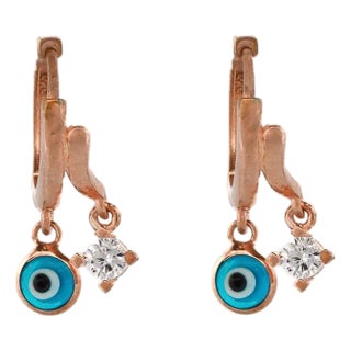 Baby Evil Eye Rose Gold Earrings, A Pair For Sale