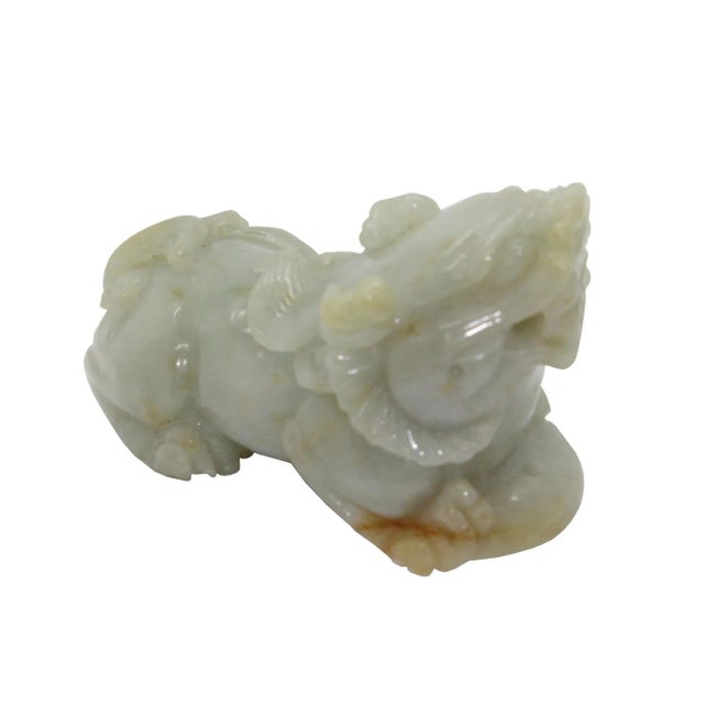 Art Deco Hand Carved Natural Green Jade Feng Shui Lucky Pixiu Figure Pendant For Sale - Image 3 of 7