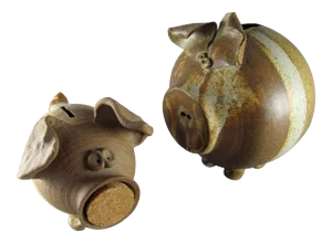 Studio Pottery Pig Piggy Bank - a Pair