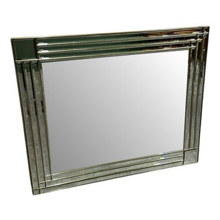 Large Brass Beveled Facet Cut Rectangular Mirror, 1980s For Sale