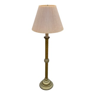 Antique Brass Lamp With Twisted Base and Shade For Sale