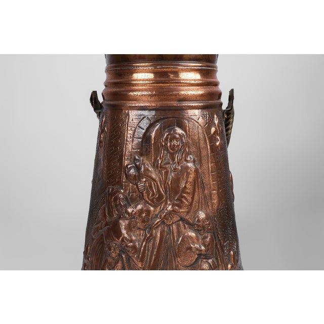 Copper Umbrella Stand with Hammered Relief of Religious Scene, France, 1900s For Sale - Image 4 of 12