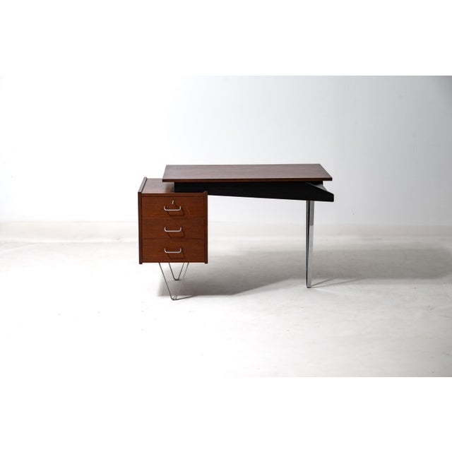 Wood Minimalist Floating Hairpin Desk by Nijkerk, 1950s For Sale - Image 7 of 11