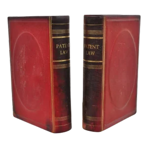 Vintage Italian Red Leather Bound "Patent Law" Faux Book Bookends (B) - Pair
