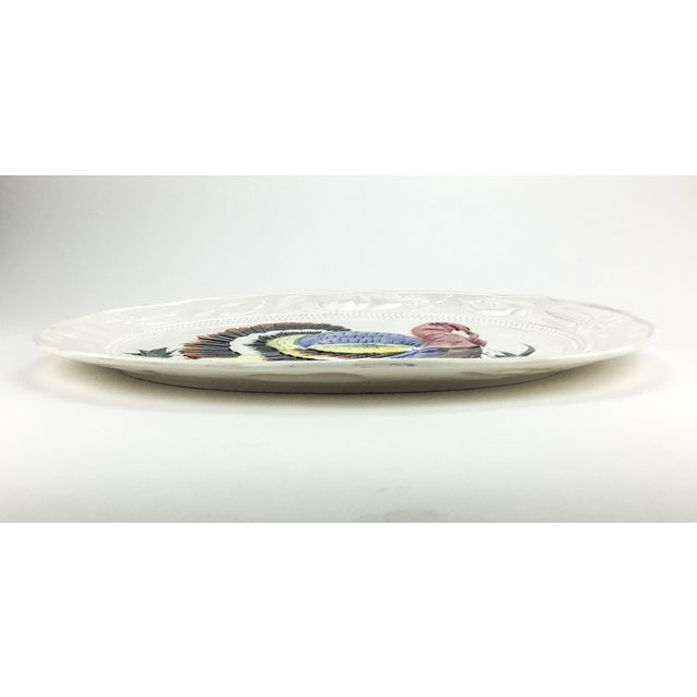 Shabby Chic Vintage Large Ceramic Hand Painted Turkey Holiday Platter For Sale - Image 3 of 13