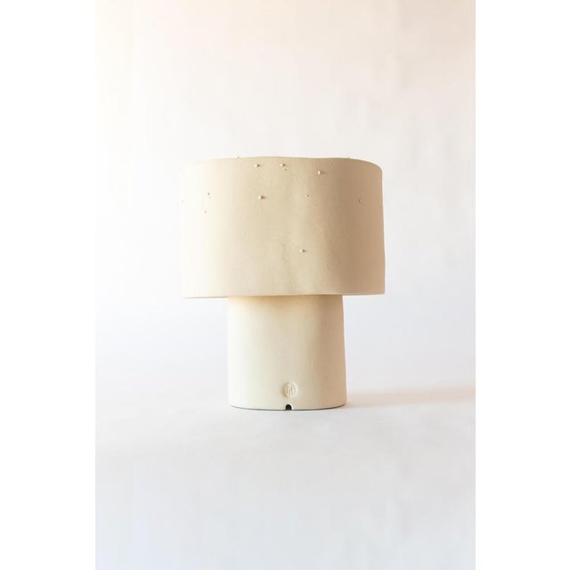 Beige Medium Table Lamp in Stoneware with Drops Effect Glaze by Lucas Huillet For Sale - Image 4 of 17