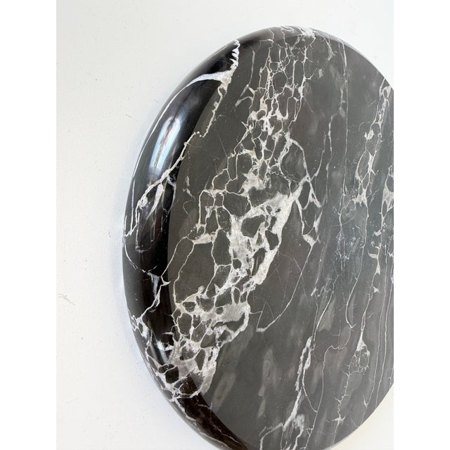 1980’s Vintage Carved Green Marble Abstract Sculpture on Black Marble Base, Unsigned For Sale - Image 10 of 12