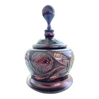 Vintage Large Carved Lidded Bowl Trinket Dish Catchall Tribal Ethnic Statement Piece For Sale