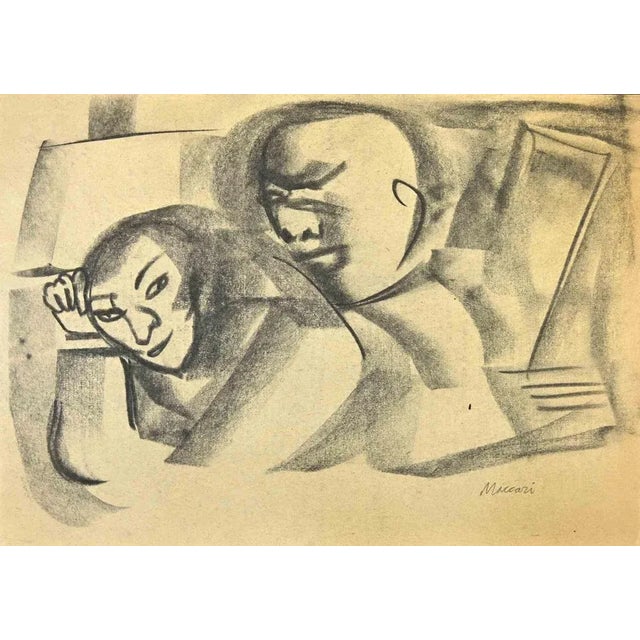 Charcoal and watercolor drawing on paper realized by Mino Maccari in the mid-20th Century. Hand signed in pencil lower...