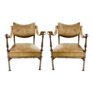 Pair of Sling Arm Campaign Style Chairs in the Style of Maison Jensen For Sale