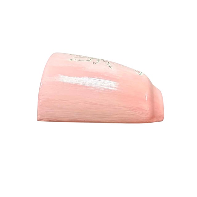 Hollywood Regency Vintage Pink Ceramic Hanging Wall Planter With Oriental Floral Motif For Sale - Image 3 of 7