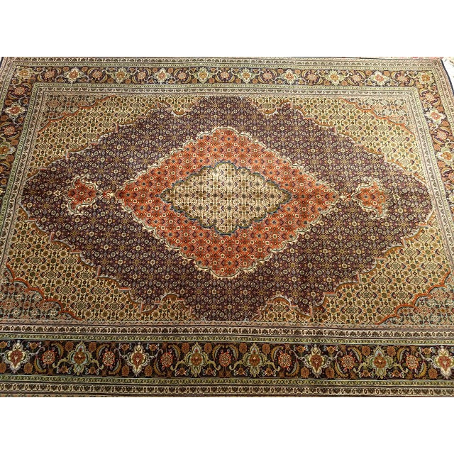 Antique Persian Tabriz Mahi Rug, Hand-Knotted Wool & Silk, Herati Geometric Pattern, Ivory & Blue, 7x10 For Sale - Image 9 of 10