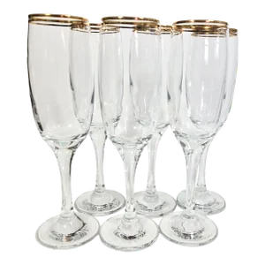 Vintage Gold Trimmed Champagne Flutes- Set of 6