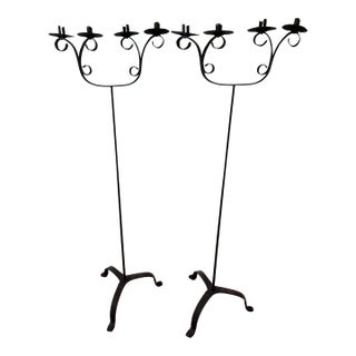 Pair of Antique Wrought Iron Standing Candelabra For Sale