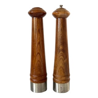 Mid-Century Napco Wood Salt Shaker & Pepper Grinder For Sale