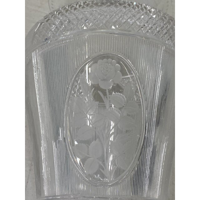 Glass Antique Hand Cut Crystal Vase With Floral & Grape Motif C.1920 For Sale - Image 7 of 11