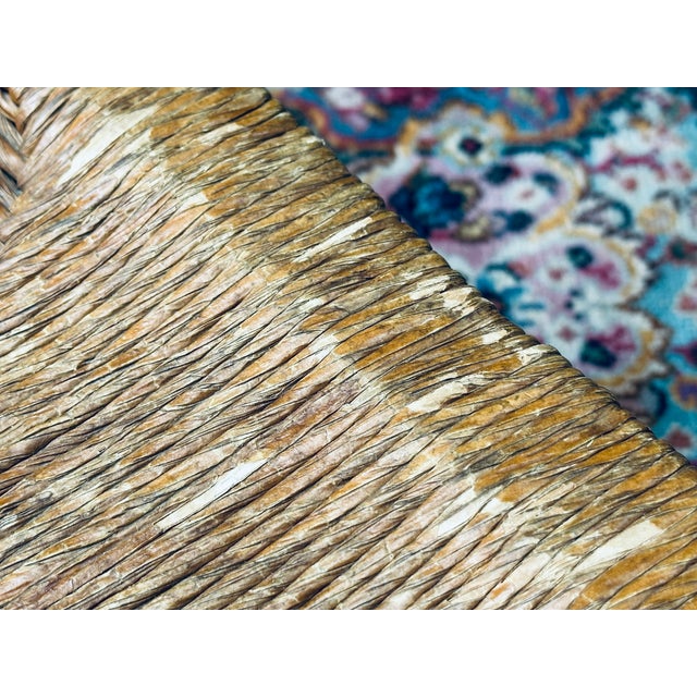 Brown Mid-Century French Country Ash Wood & Rush Saddle Seat Footstool Petite Low Stool For Sale - Image 8 of 11