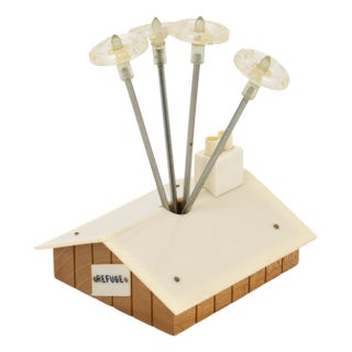 Mid-Century Modern Lucite and Wood Chalet in the Alps Cocktail Picks Set For Sale