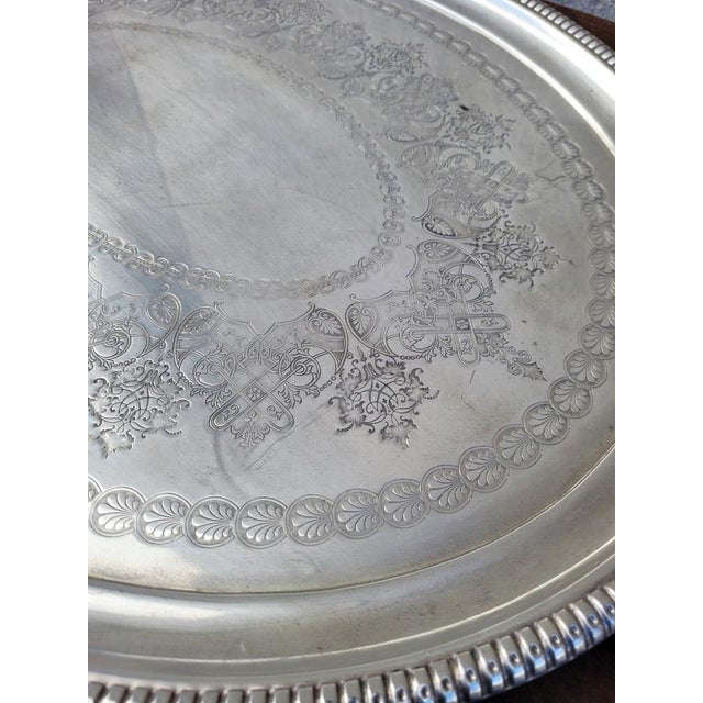Vintage Silver Metal Tray For Sale - Image 12 of 17