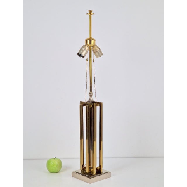Geometric Brass and Chrome Table Lamp by Willy Daro, France, 1970 For Sale - Image 6 of 14