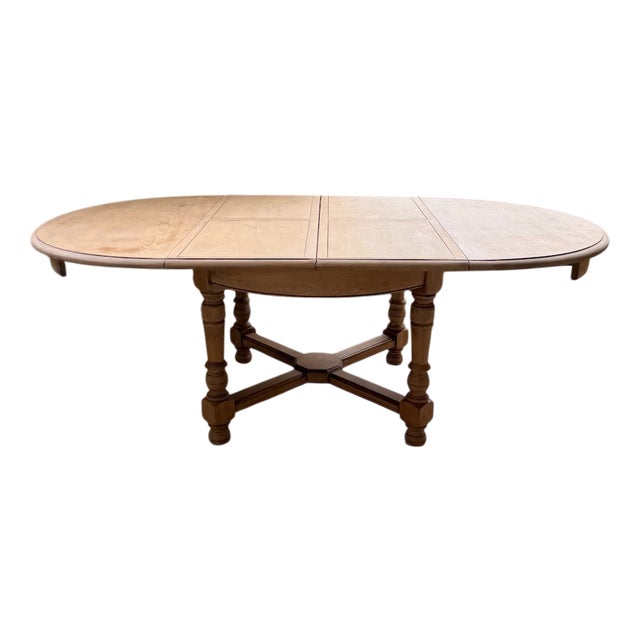 Round Table with Rustic Elm Extension 120/210cm, 1970s For Sale