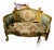 French Louis XV Romantic Loveseat With Floral Damask Upholstery, Sage Green Velvet Panels, Cherubs & Hand-Gilded Gold Leaf Frame For Sale