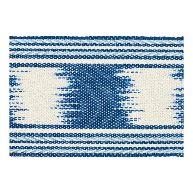Schumacher Banyan Ikat Tape in Blue For Sale
